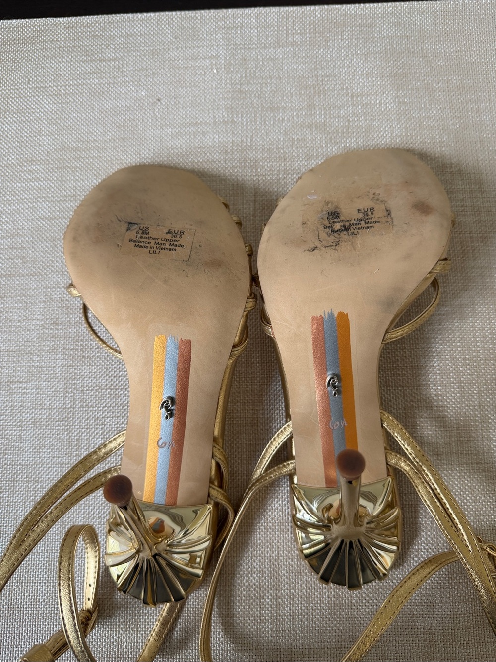 Sam Edelman Metallic Gold Strappy High Heel Sandals - Picture 10 of 11